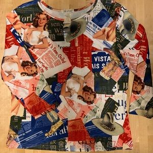 DB Sports Vintage Womens Shirt Made in USA 3 Quarters Lth Sleeve Pinup